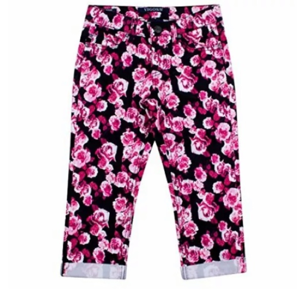 Vigoss Black Rose Capri Legging Pants Size 12